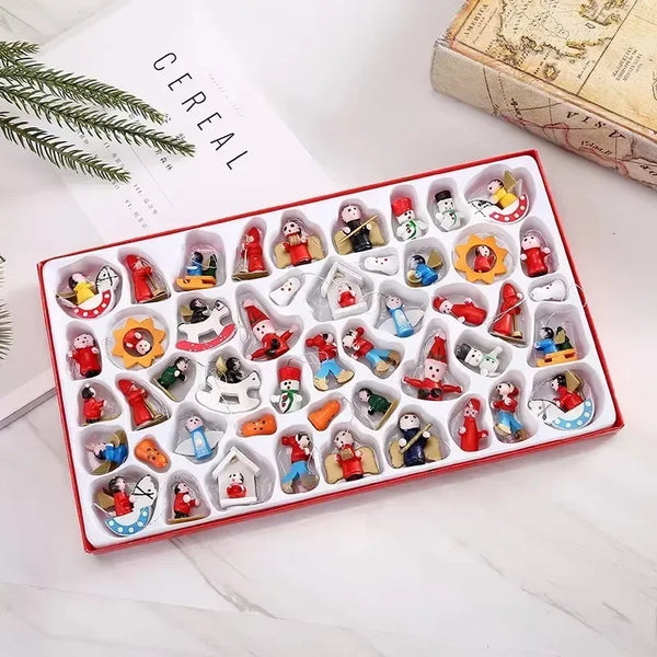 Pequeños adornos colgantes de madera para decoración creativa de árboles de Navidad, adornos para escaparates en caja, decoraciones navideñas