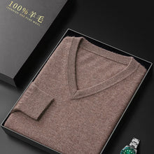 100% Merino Wool Men's V-Neck Pullover Autumn and Winter Basic Knit Versatile Sweater Casual Long Sleeve Shirt Cashmere Man Top