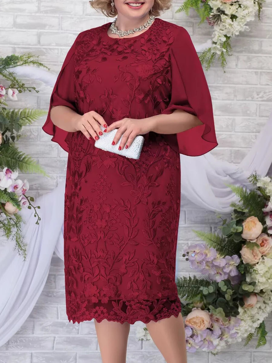 Plus Size Mother Dress Woman Summer Emboridery Floral Wedding Guest Bridesmaid Party Dresses Slim Curvy Women Clothing
