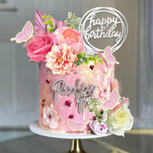 Flower Cake Toppers with Butterfly Happy Birthday and Artificial  Rose Flowers Eucalyptus Butterflies for Birthday Wedding