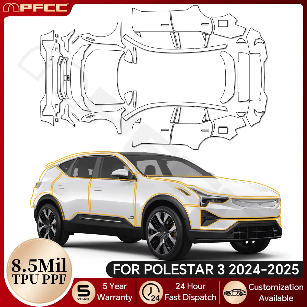 Película de protección de pintura TPU para Polestar 3 2024 2025 PPF precortada, protector transparente de carrocería, resistente a arañazos, invisible y reparable