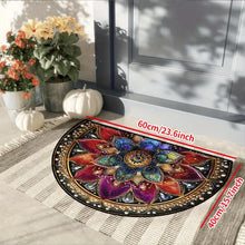 VIKAMA Semi-Circular Floor Mat with Mandala Floral Design, Machine Washable, Suitable for Entryway, Bedroom, and Bathroom Use