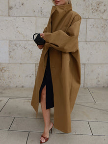 Women Casual Long Trench Coat with Lapel Collar Single-Breasted Batwing Sleeves Windbreaker New Streetwear Oversized Outerwear