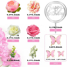 Flower Cake Toppers with Butterfly Happy Birthday and Artificial  Rose Flowers Eucalyptus Butterflies for Birthday Wedding