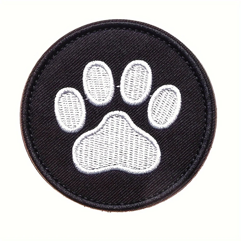 Black & White Paw Print Cute Pet Embroidered Velcros Patch Morale, Tactical Hook & Loop Fastener for Backpacks, Bags Military