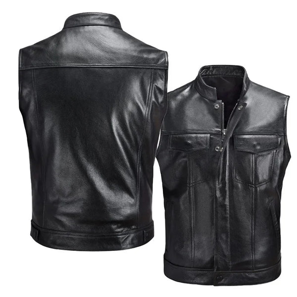 Biker Men's Faux Leather Waistcoat Men's Leather Vest Autumn Winter Motorcycle Zipper Button Motorcycle Casual Leather Vest