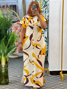 Wmstar Plus Size Dresses for Women Printed Short Sleeve Fashion Party Bodycon Stretch Button Maxi Dress Wholesale Dropshipping