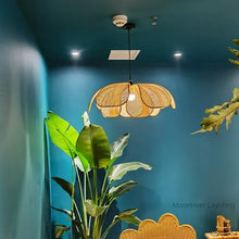 2025 Rattan Weaving Hanging Lamps For Ceiling Wicker Lamp Petals Pendant Lights Flower Japan Style Chandelier Loft Home Decorati