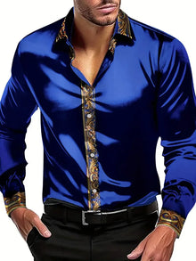 Navy Blue Sailing Shirt Anchor Pattern Casual Shirt Men Novelty Long Sleeve Flower Pattern Costume Hawaii