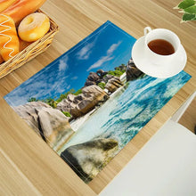 Beach Landscape Coconut Trees Print Linen Dining Table Mats Alphabet Kitchen Placemat 30X40cm Coasters Pads Bowl Cup Mat