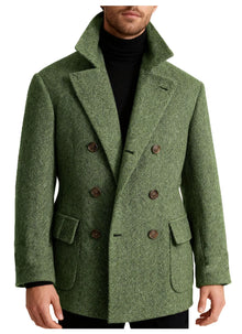Autumn Man Suit Coat Double Breasted Woolen Herringbone Blazer Fashionable Casual Business Short Jacket