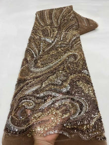 Orange Luxury African Sequins Lace Fabric 2025 High Quality French Nigerian Groom Beaded Lace Fabric For Sewing Dress