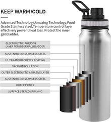 Termo de acero inoxidable 304, botella portátil de doble pared, taza de viaje, termo al vacío, vaso aislado, botella de agua de 600/800/1000 ml