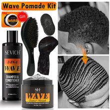 Pomada de control de ondas con biotina de 3.53 oz para hombres Sevich Sport, gel para cabello ondulado de fijación fuerte con cepillo, aceite, champú y acondicionador para cabello ondulado