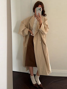 Oversized Stand Collar Long Trench Coat Women Single Button Loose Wide Sleeve Minimalist Windbreaker Luxury Casual Outerwear New