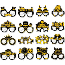 16/8pcs Happy New Year Paper Glasses 2026 Eyeglasses Frame Photo Booth Props New Year's Eve Christmas Party Decor Supplies