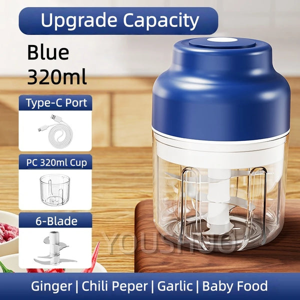 Picadora de ajo eléctrica de 320 ml, picadora de verduras, picadora de alimentos, mini picadora de ajo USB, picadora de cebolla, procesador de alimentos pequeño y portátil