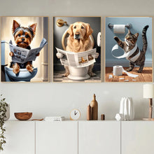 Dog Diamond Painting Cat Toilet Cartoon Diamond Mosaic Animal Full Round/Square Drill Embroidery Funny Bathroom Wall Decor Art