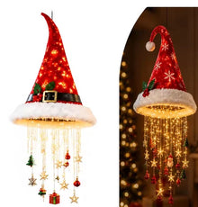 Christmas Santa Hat LED Hanging Light Warm Glowing Chandelier String Lights Xmas Ornament Home Stairway Holiday Party Decor