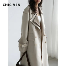 CHIC VEN Women Trench Coat Solid Loose Contrast Double Collar Double Breasted Long Female Windbreaker Office Lady Spring Autumn