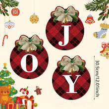 Christmas Pendant Plaid Christmas Wreaths JOY Signs Christmas Decorations for Home 2026 Xmas Front Door Garage Door Wall Decor