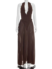 Chaxiaoa Halter Deep V Neck Backless Sexy Maxi Dress Women Elegant Off-shoulder Sleeveless High Split Club Party Long Dress