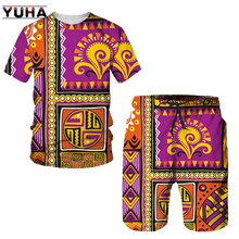 YUHA,Newest African Print Women's/Men's T-shirts Sets Africa Dashiki Men’s Tracksuit/Vintage Tops Sport And Leisure Summer Male