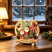 Christmas 2D Wooden Tabletop Decor with Stand Santa Snowman Reindeer Ect. Xmas Holiday Desktop Decor for Home Party