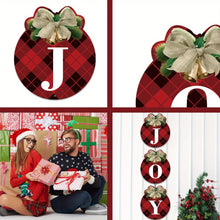 Christmas Pendant Plaid Christmas Wreaths JOY Signs Christmas Decorations for Home 2025 Xmas Front Door Garage Door Wall Decor