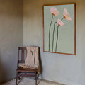 Chic Poppy Flower Canvas Print -Sage Green & Pink, Floral Wall Art for Living Room, Bedroom, Dorm Decor, Perfect for Room Decor