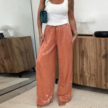 Street Sequin Lace Up Pants Women Elastic Low Waist Wide Leg Trousers Female 2026 Spring Summer Lady Shiny Party Club Clothes