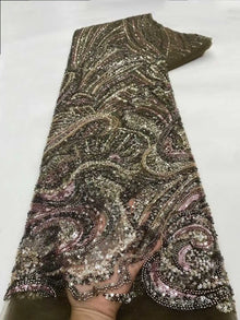 Orange Luxury African Sequins Lace Fabric 2025 High Quality French Nigerian Groom Beaded Lace Fabric For Sewing Dress