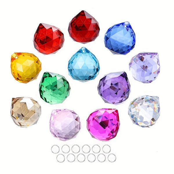 12pcs Crystalsuncatcher 30mm Vintage Feng Shui Faceted Decorating Crystal Ball Prism Pendant Suncatcher Multi-Color Hanging Pend