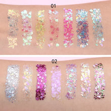 Paleta de sombras de ojos con 7 colores de lentejuelas de diamante, pigmento brillante, purpurina facial, estrella, luna, maquillaje de cejas, fragmento