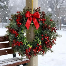 Christmas Decor Wreath with Bow with Red Berries Including Cranberries and Holly for Indoor and Outdoor Decoration
