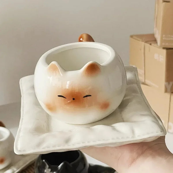 Ceramic Mug Cute Cat Shaped Underglaze Colored Cartoon Siamese Cat Coffee Cups Home Breakfast Milk Coffee Mug Birthday Gift Cup