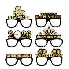 16/8pcs Happy New Year Paper Glasses 2026 Eyeglasses Frame Photo Booth Props New Year's Eve Christmas Party Decor Supplies