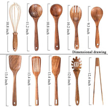 LMETJMA 10 Unidades de Utensilios de Cocina de Madera de Teca Natural, Juego de Cucharas y Espátulas de Madera para Cocinar y Hornear JT503