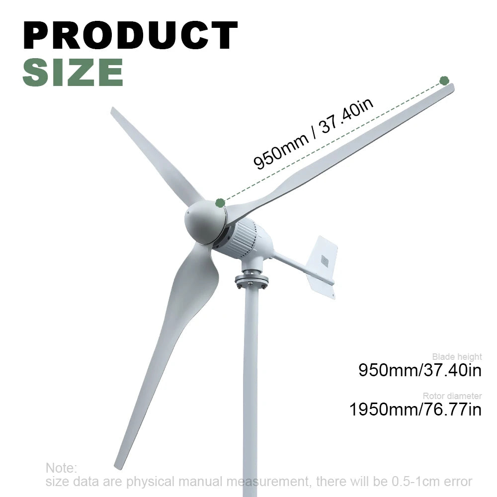 5000W 5KW Horizontal Axis Wind Turbine 24V 48V 96V Wind Generator CE Certified Free Energy Low Speed Start Off Grid for Home Use