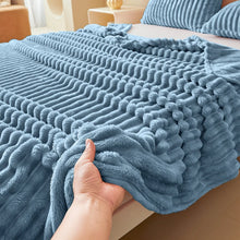 Luxurious Double-Sided Faux Rabbit Fur Throw Blanket - Cozy Striped Flannel, Soft And Warm for Naps, Office, Camping, Sofa - Versatile Polyester Bed Cover, Perfect Christmas Gift