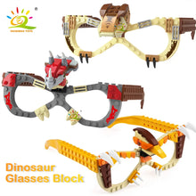 HUIQIBAO Dinosaur Building Blocks Glasses Baseplate Frame Friends Police City DIY Toys Glasses Bricks Kid Christmas Gift Party
