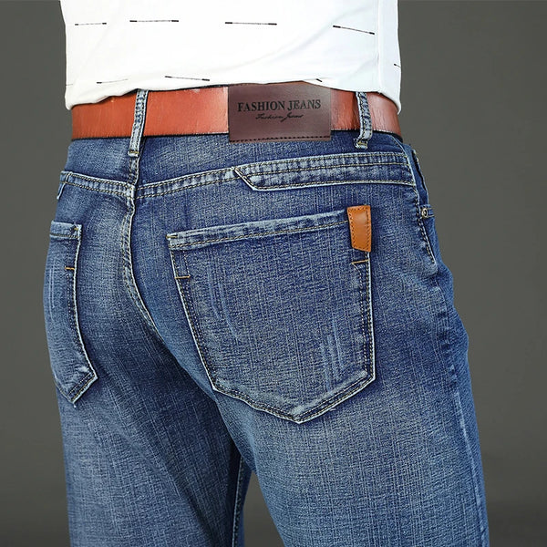 2026 New Spring Autumn Men Classic Jeans Business Fashion Straight Regular Blue Stretch Denim Trousers Men's Smart Jeans