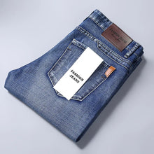 Pantalones vaqueros clásicos para hombre, colección primavera-otoño 2026, estilo casual de negocios, corte recto, mezclilla elástica azul, pantalones elegantes para hombre