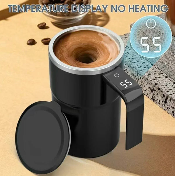 Taza mezcladora eléctrica de café de 380 ml, resistente al agua IP67, con carga USB, pantalla digital y magnética automática.