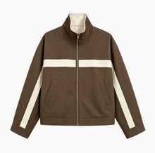 Beige Black Colorblock Zip Collar Crop Women Jacket Sporty Lapel Loose Outerwear Spring Autumn Daily Street Dating Outfit Coat