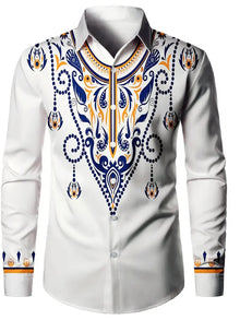 Navy Blue Sailing Shirt Anchor Pattern Casual Shirt Men Novelty Long Sleeve Flower Pattern Costume Hawaii