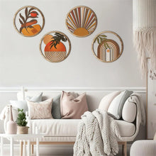 4Pcs Wooden Wall Bohemian Art Farmhouse Bohemian Country Yard Decoration Round Shape Wall Hanging Decor