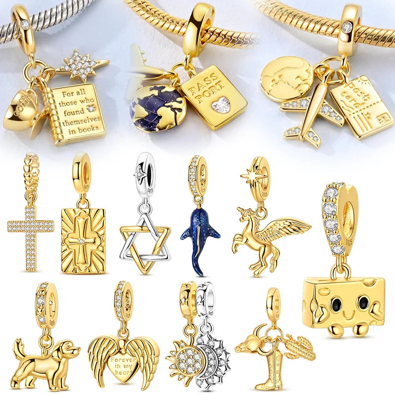 925 Sterling Silver Charm Pendants for DIY Bracelets, Cross, Whale and Shark