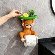 Portarrollos de papel higiénico de mono, soporte de pared sin taladrar para papel higiénico, estante de almacenamiento y colgador de papel.