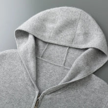 Abrigo de punto con capucha y cremallera para hombre, jersey grueso de 100% lana merina, cárdigan de manga larga para otoño e invierno, ropa de hombre